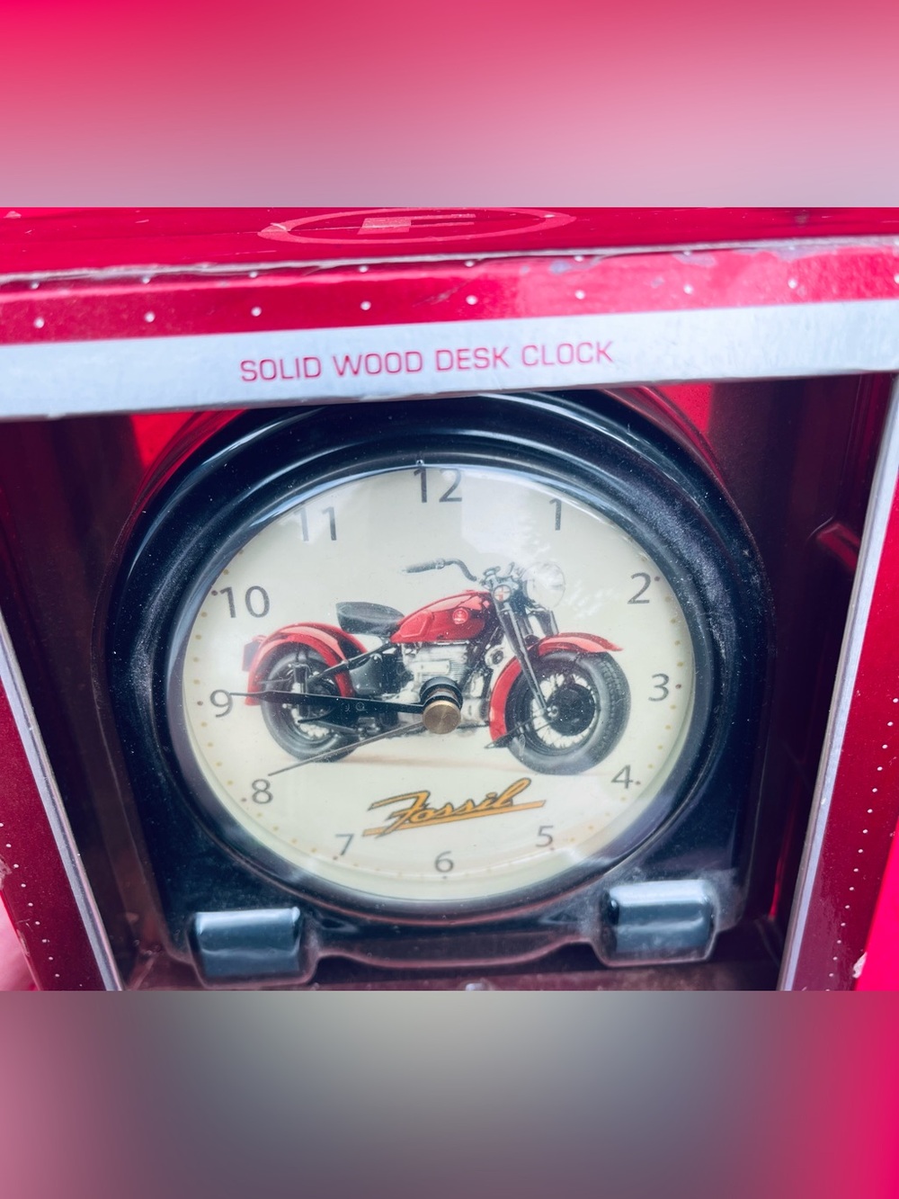 Vintage Fossil Red Motorcycle Round Wall Clock